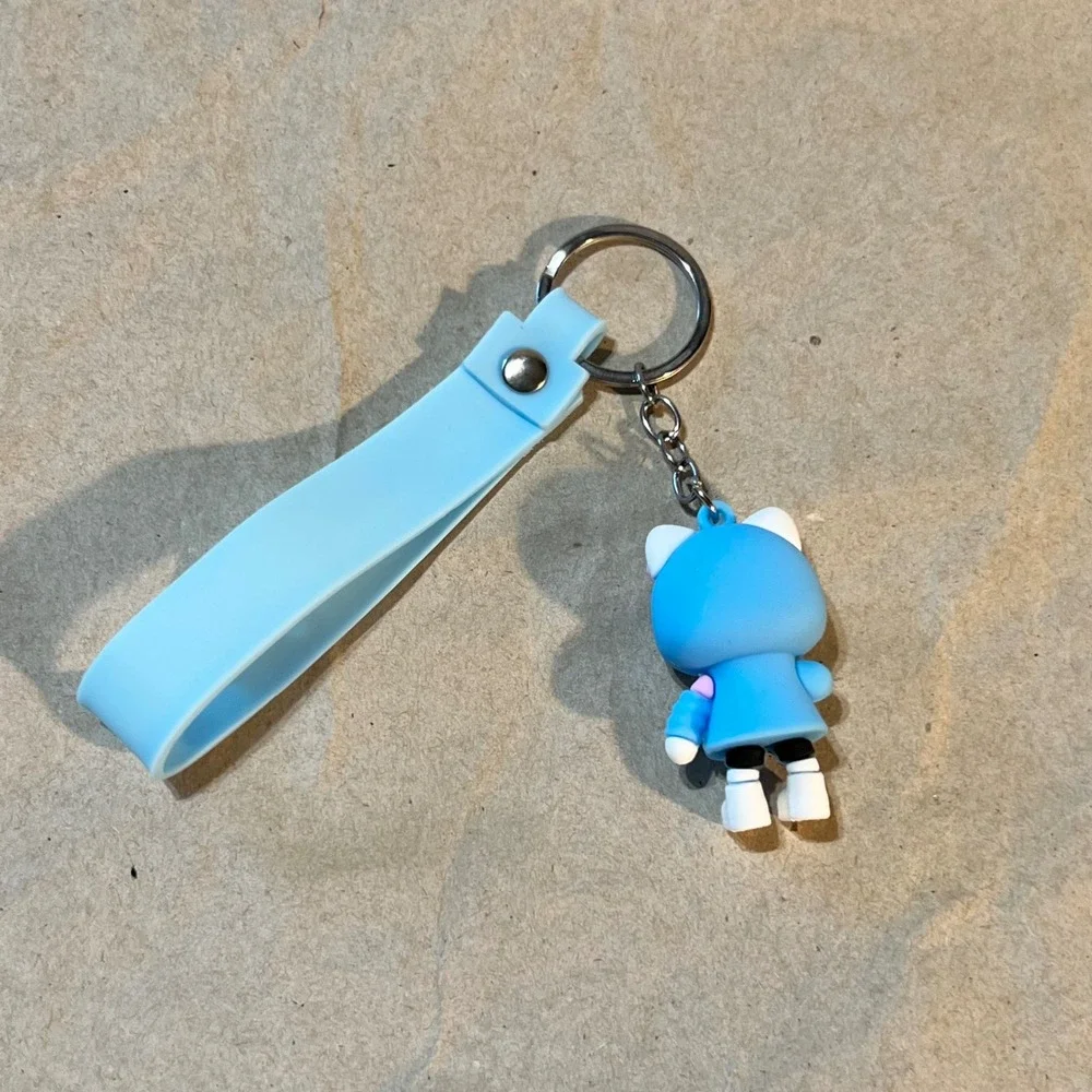 Sanrio Hello Kitty Keychain Blue Hooded Figurine Wristlet Strap Kawaii Accessory
